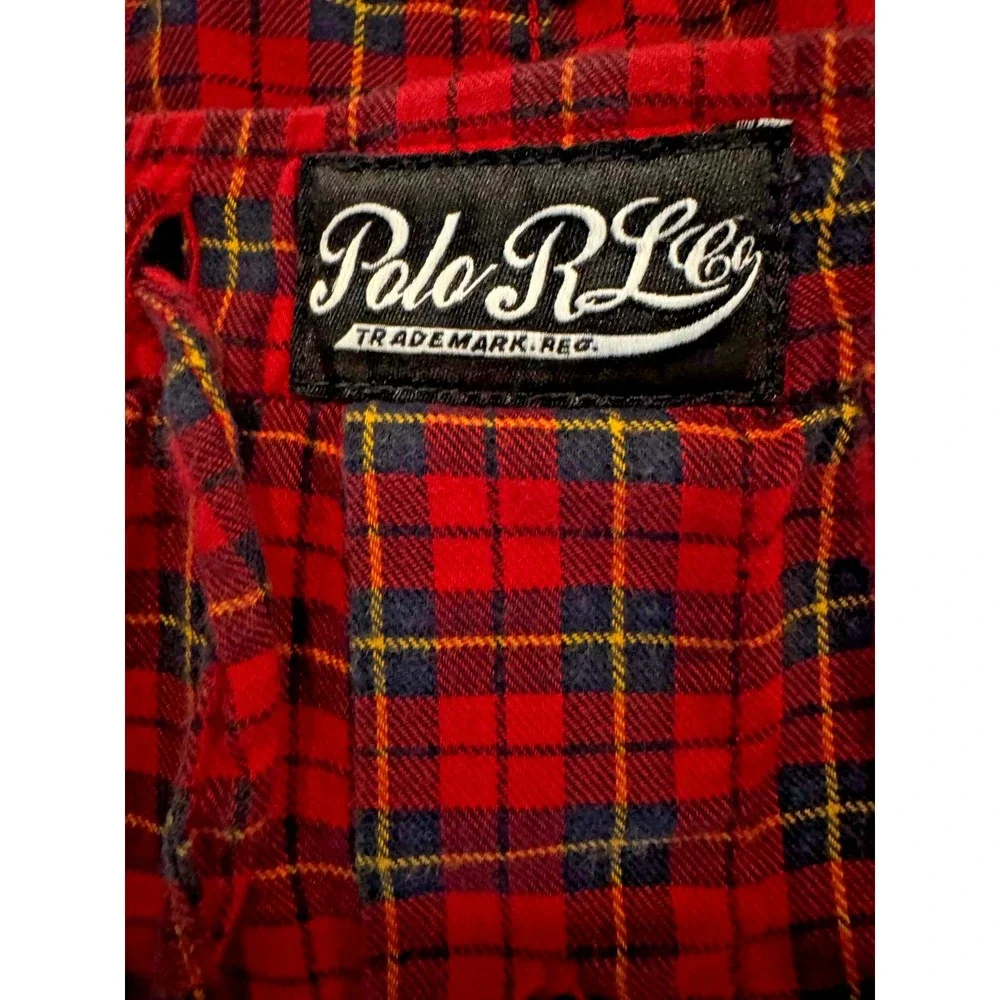 Polo Ralph Lauren Sleepwear PJ Pants Red Tartan Micro Plaid Men's L Yellow Pony